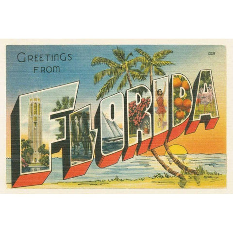 Greetings from Florida v2 Black Modern Wood Framed Art Print with Double Matting by Wild Apple Portfolio