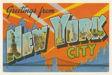 Greetings from New York Black Ornate Wood Framed Art Print with Double Matting by Wild Apple Portfolio