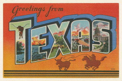 Greetings from Texas v2 Black Ornate Wood Framed Art Print with Double Matting by Wild Apple Portfolio