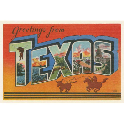 Greetings from Texas v2 Gold Ornate Wood Framed Art Print with Double Matting by Wild Apple Portfolio