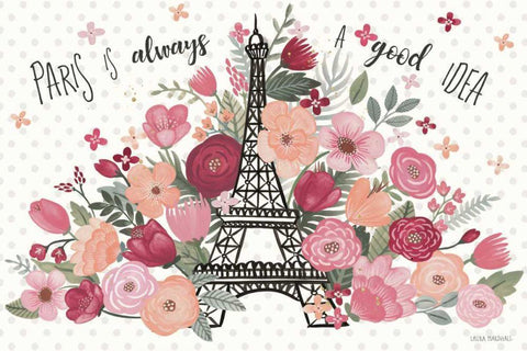 Paris is Blooming I White Modern Wood Framed Art Print with Double Matting by Marshall, Laura