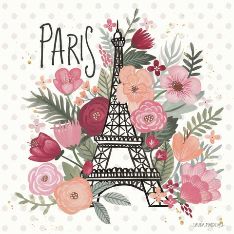 Paris is Blooming II White Modern Wood Framed Art Print by Marshall, Laura