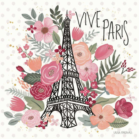 Paris is Blooming III White Modern Wood Framed Art Print with Double Matting by Marshall, Laura