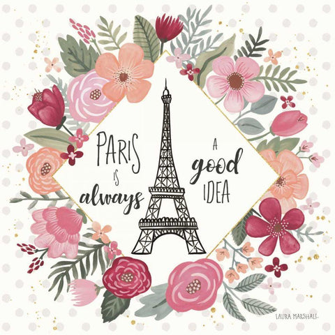 Paris is Blooming IV Gold Ornate Wood Framed Art Print with Double Matting by Marshall, Laura