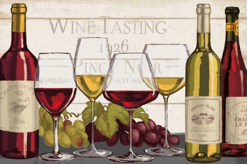 Wine Tasting I White Modern Wood Framed Art Print with Double Matting by Penner, Janelle