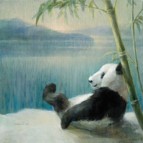 Resting in Bamboo White Modern Wood Framed Art Print with Double Matting by Nai, Danhui