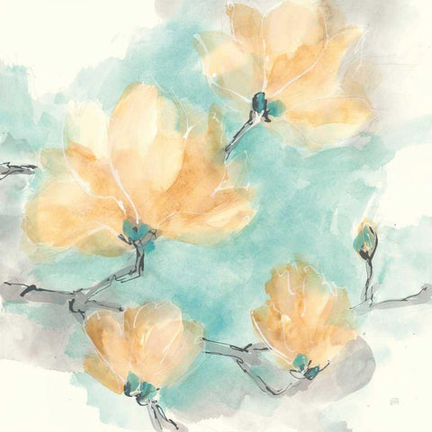 Teal Buds IV Black Ornate Wood Framed Art Print with Double Matting by Paschke, Chris