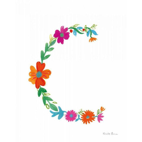 Floral Alphabet Letter III White Modern Wood Framed Art Print by Zaman, Farida