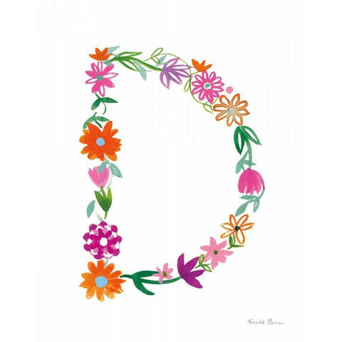 Floral Alphabet Letter IV White Modern Wood Framed Art Print by Zaman, Farida