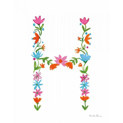 Floral Alphabet Letter VIII White Modern Wood Framed Art Print by Zaman, Farida