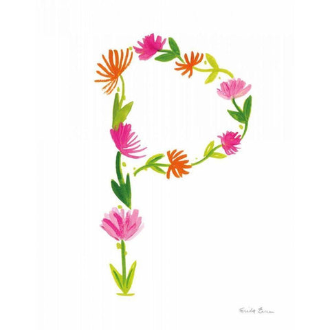 Floral Alphabet Letter XVI White Modern Wood Framed Art Print by Zaman, Farida