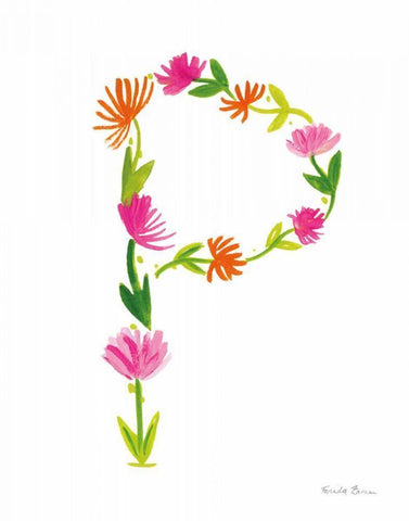 Floral Alphabet Letter XVI Black Ornate Wood Framed Art Print with Double Matting by Zaman, Farida