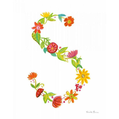 Floral Alphabet Letter XIX White Modern Wood Framed Art Print by Zaman, Farida