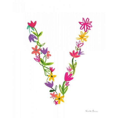 Floral Alphabet Letter XXII Black Modern Wood Framed Art Print by Zaman, Farida