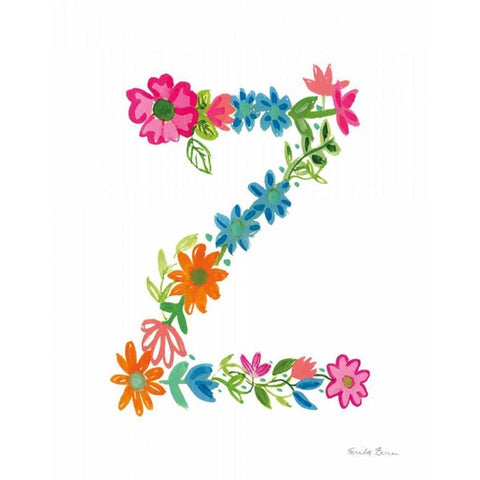 Floral Alphabet Letter XXVI White Modern Wood Framed Art Print by Zaman, Farida