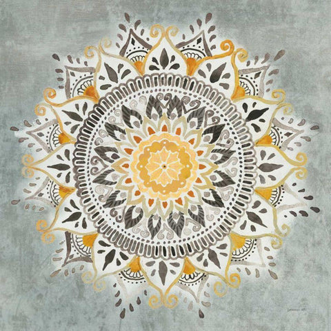 Mandala Delight I Yellow Grey Gold Ornate Wood Framed Art Print with Double Matting by Nai, Danhui