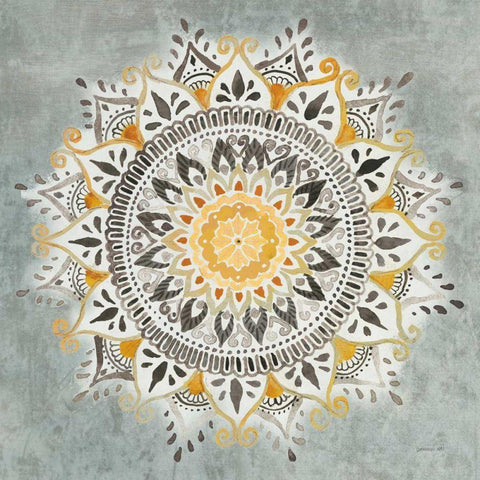 Mandala Delight I Yellow Grey Black Ornate Wood Framed Art Print with Double Matting by Nai, Danhui