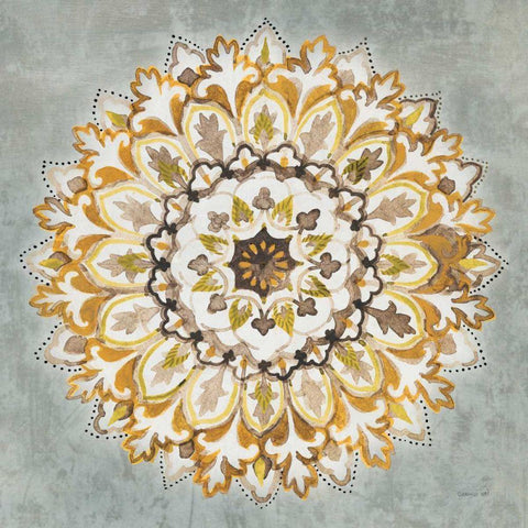 Mandala Delight II Yellow Grey Black Ornate Wood Framed Art Print with Double Matting by Nai, Danhui