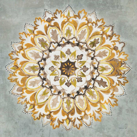 Mandala Delight II Yellow Grey Gold Ornate Wood Framed Art Print with Double Matting by Nai, Danhui