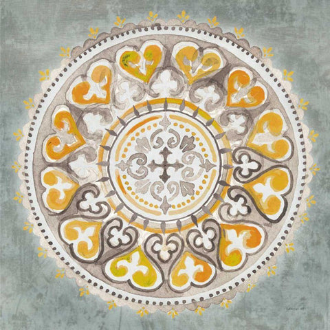 Mandala Delight III Yellow Grey White Modern Wood Framed Art Print with Double Matting by Nai, Danhui