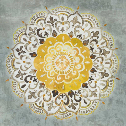 Mandala Delight IV Yellow Grey Gold Ornate Wood Framed Art Print with Double Matting by Nai, Danhui