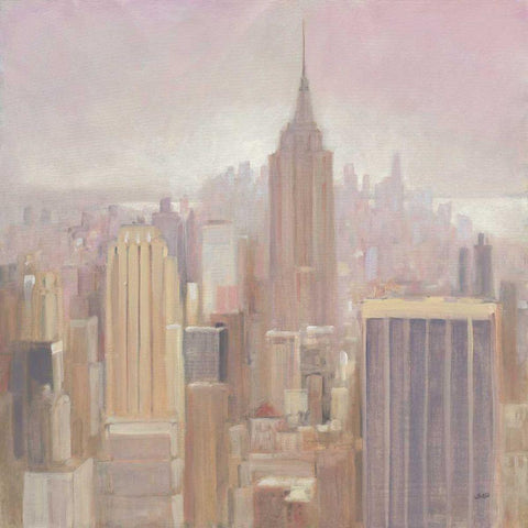 Manhattan in the Mist v2 White Modern Wood Framed Art Print by Purinton, Julia