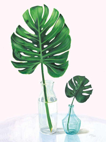 Statement Palms II v2 White Modern Wood Framed Art Print with Double Matting by Wellington Studio