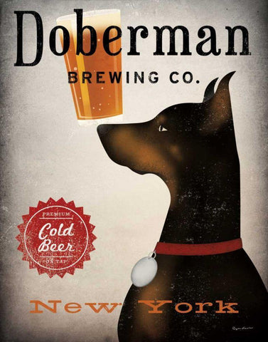 Doberman Brewing Company NY Black Ornate Wood Framed Art Print with Double Matting by Fowler, Ryan