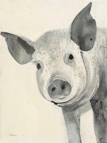 Oink White Modern Wood Framed Art Print with Double Matting by Hristova, Albena
