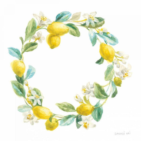 Floursack Lemon V on White White Modern Wood Framed Art Print with Double Matting by Nai, Danhui