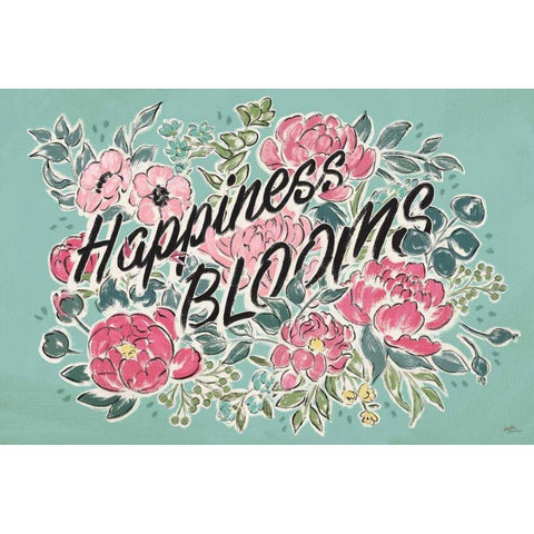 Live in Bloom I Teal Black Modern Wood Framed Art Print with Double Matting by Penner, Janelle