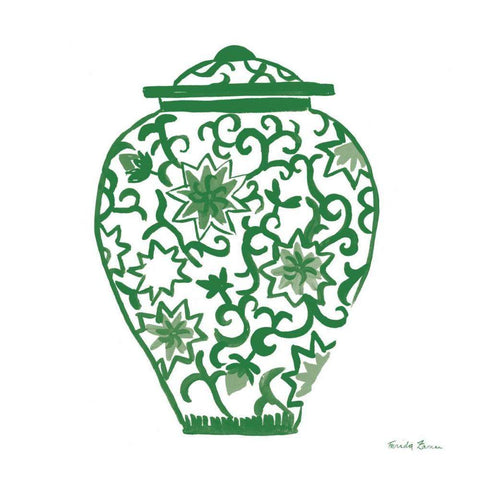 Chinoiserie III Green White Modern Wood Framed Art Print with Double Matting by Zaman, Farida