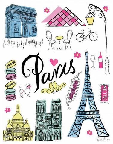 Travel Paris White White Modern Wood Framed Art Print with Double Matting by Zaman, Farida