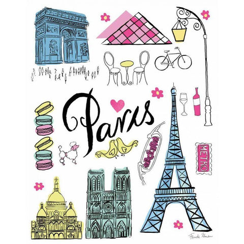 Travel Paris White White Modern Wood Framed Art Print by Zaman, Farida