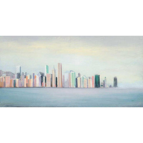 New York Skyline Blue Crop Black Modern Wood Framed Art Print with Double Matting by Purinton, Julia