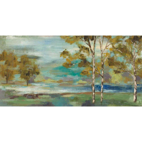 Aspens by the Lake Yellow White Modern Wood Framed Art Print by Vassileva, Silvia