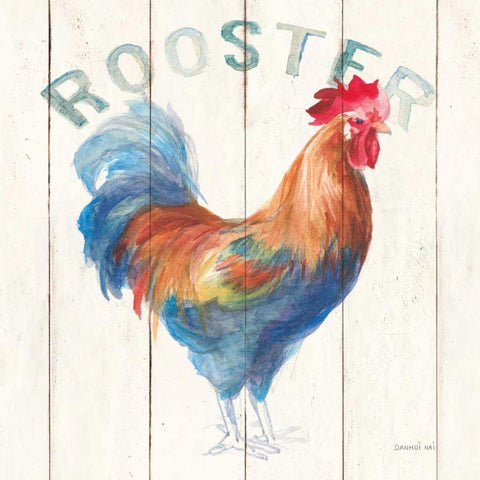 Rooster White Modern Wood Framed Art Print with Double Matting by Nai, Danhui