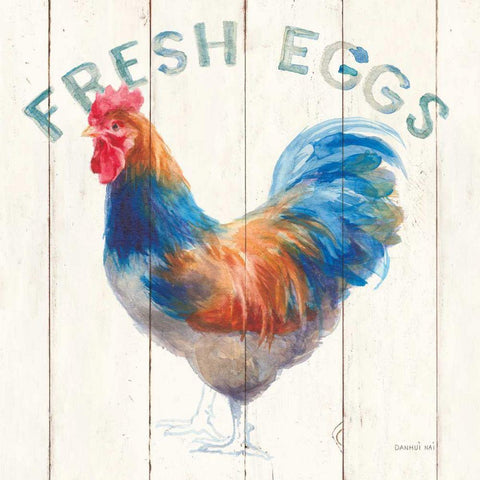 Fresh Eggs Hen White Modern Wood Framed Art Print with Double Matting by Nai, Danhui