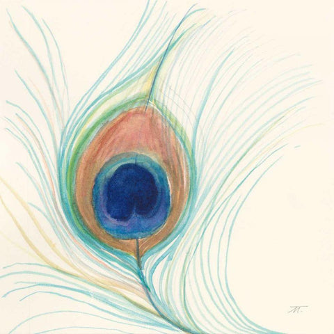 Peacock Feather II Black Modern Wood Framed Art Print with Double Matting by Thomas, Miranda