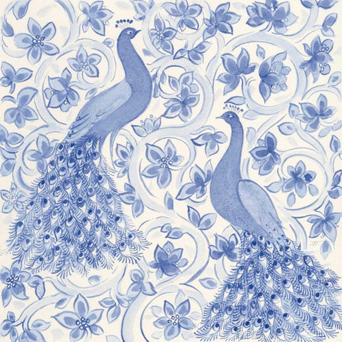 Peacock Garden II Black Ornate Wood Framed Art Print with Double Matting by Thomas, Miranda