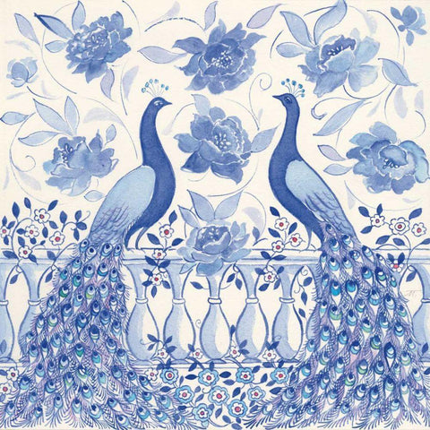 Peacock Garden VI Black Modern Wood Framed Art Print by Thomas, Miranda