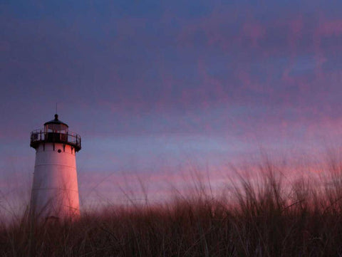 Lighthouse at Sunset White Modern Wood Framed Art Print with Double Matting by Aledanda