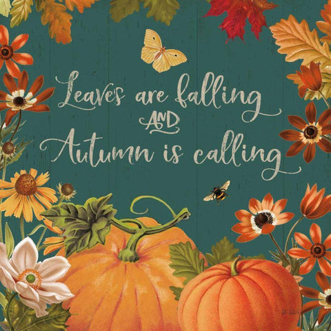 Fall Garden III Teal Gold Ornate Wood Framed Art Print with Double Matting by Pertiet, Katie