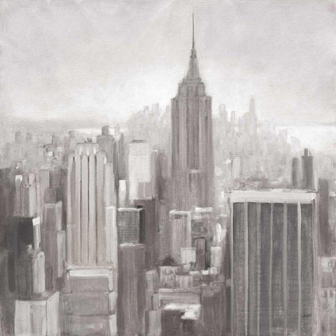 Manhattan in the Mist Gray Black Modern Wood Framed Art Print with Double Matting by Purinton, Julia