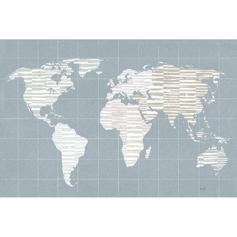 Calm World Map Grid Black Modern Wood Framed Art Print with Double Matting by Hershey, Moira