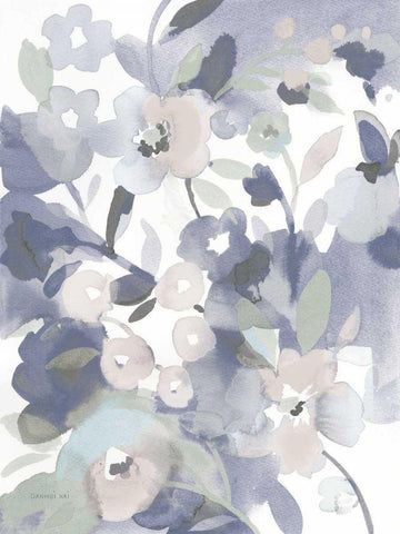 Jewel Garden II Blue White Modern Wood Framed Art Print with Double Matting by Nai, Danhui