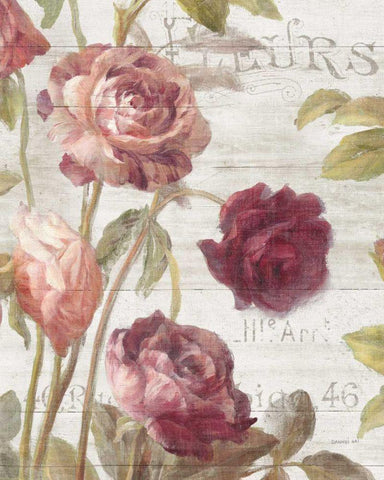 French Roses II Black Ornate Wood Framed Art Print with Double Matting by Nai, Danhui