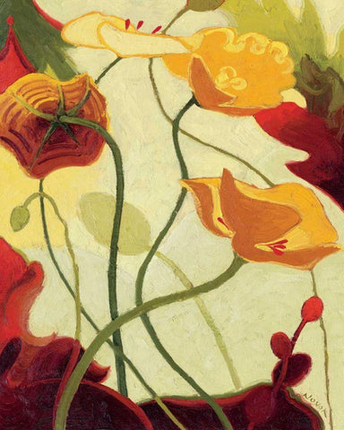 Tres Vignes III White Modern Wood Framed Art Print with Double Matting by Novak, Shirley