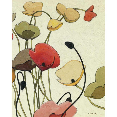 Pavots Ondule II Black Modern Wood Framed Art Print with Double Matting by Novak, Shirley