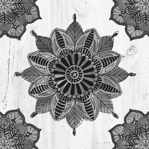 Mandala Morning VI BW Black Ornate Wood Framed Art Print with Double Matting by Tavoletti, Anne
